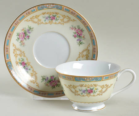 Colby (Blue on Edge) Footed Cup & Saucer Set