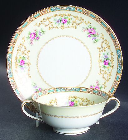 Colby (Blue on Edge) Footed Cream Soup Bowl & Saucer Set