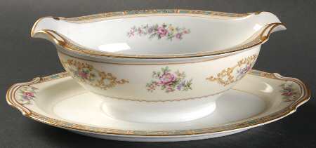 Colby (Blue on Edge) Round Gravy Boat/Attached Underplate