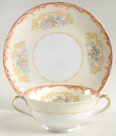 Colby (Rust On Edge) Footed Cream Soup Bowl & Saucer Set
