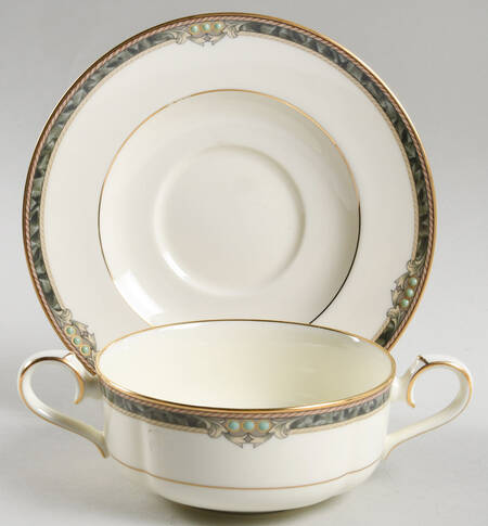 Covina Flat Cream Soup Bowl & Cup Saucer Set