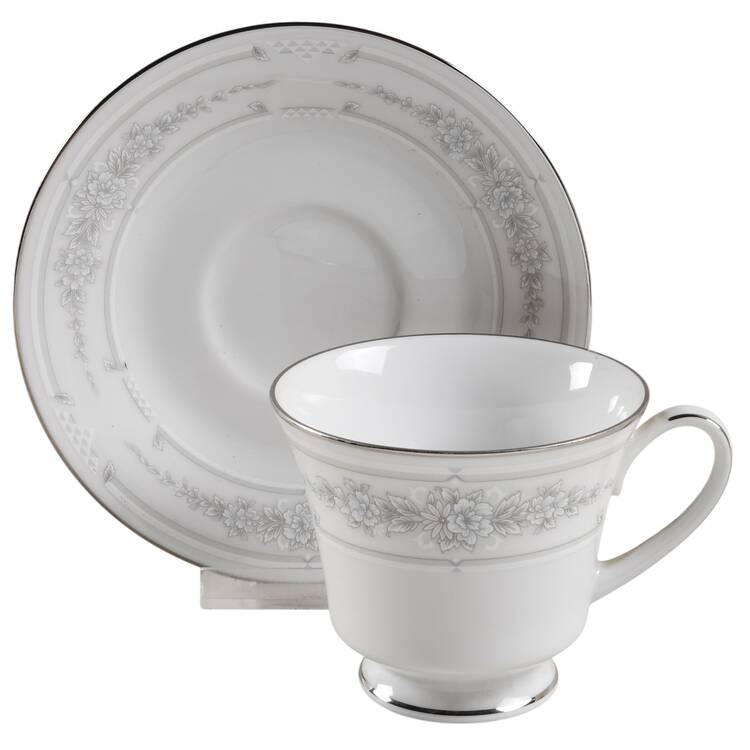 Crystal Bouquet Footed Cup & Saucer Set
