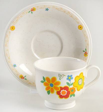 Crazy Quilt Footed Cup & Saucer Set