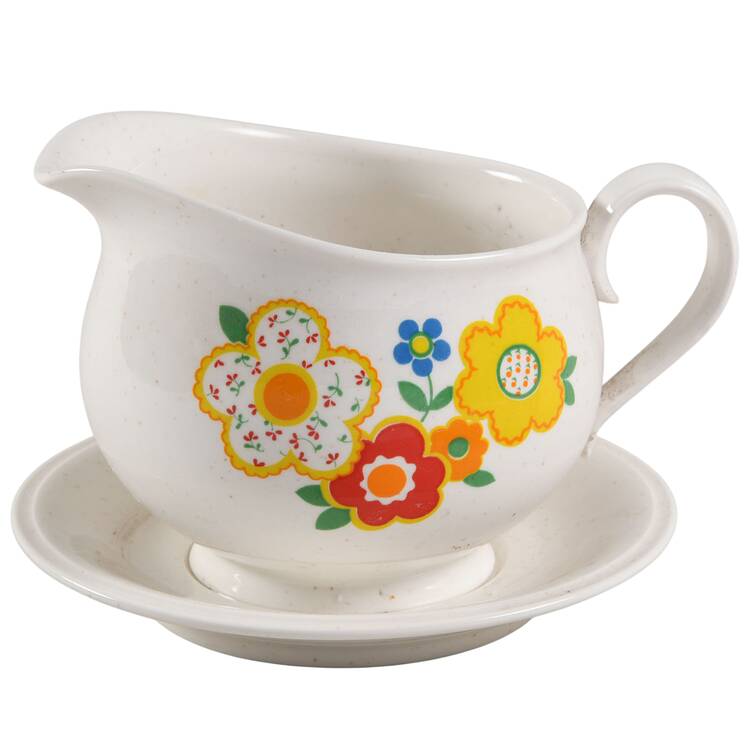 Crazy Quilt Gravy Boat with Attached Underplate
