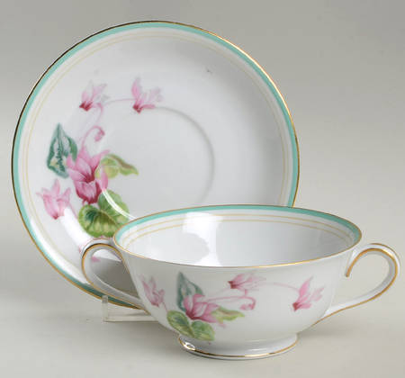 Cyclamen Footed Cream Soup Bowl & Saucer Set