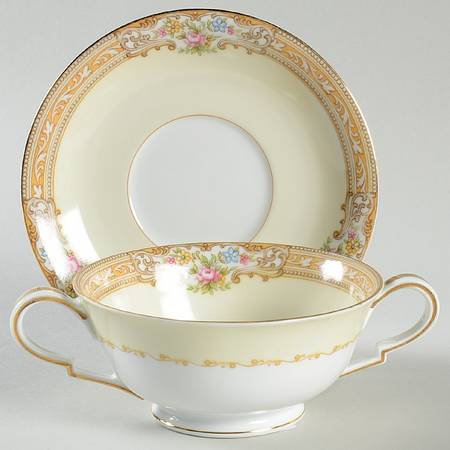 Darleen Footed Cream Soup Bowl & Cup Saucer Set