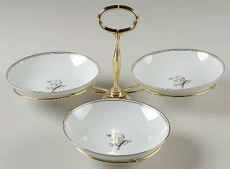 Diana (Gold Trim) 7" x 12" 3-Part Relish & Metal Stand (FR) HC