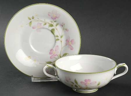 First Blush Footed Cream Soup Bowl & Cup Saucer Set