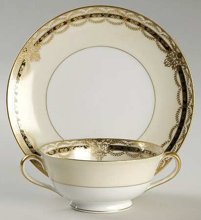 Gacahad Black Footed Cream Soup Bowl & Saucer Set