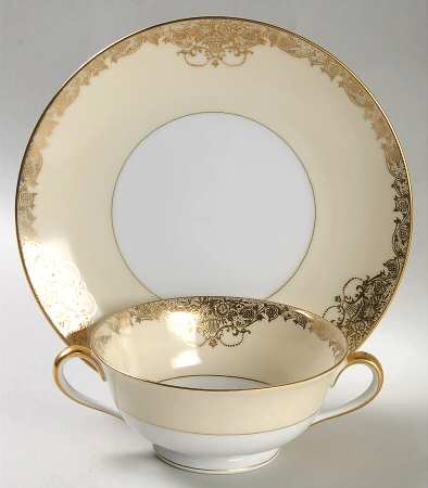Goldcella Footed Cream Soup Bowl & Saucer Set