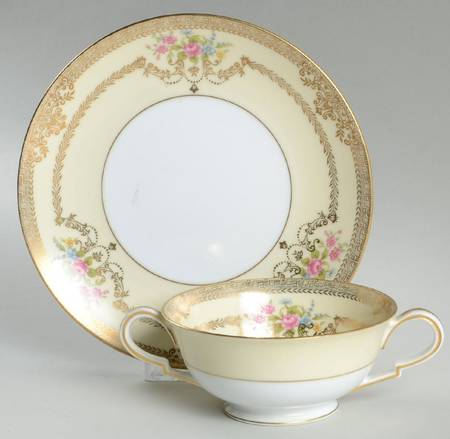 Goldfleur Footed Cream Soup Bowl & Saucer Set