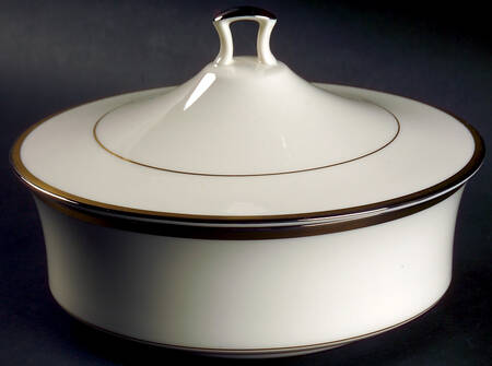 Gold and Platinum Large Round Covered Vegetable
