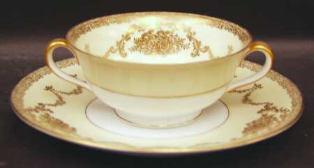 Gold Queen Footed Cream Soup Bowl & Saucer Set