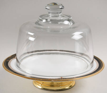 Gold and Sable 6 1/2"-7 1/2" Footed Cheese Plate w/ Glass Dome HC