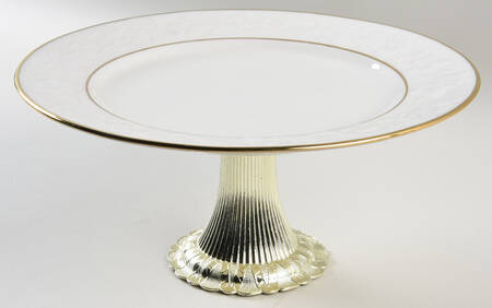 Halls of Ivy (Gold Trim) Cake Stand with 4"-5" Metal Pedestal  Hc