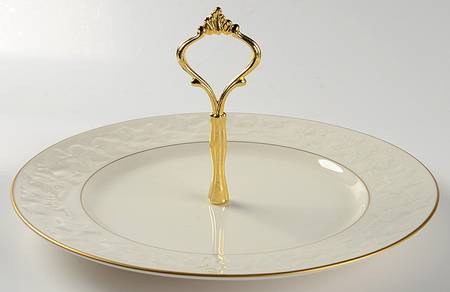Halls of Ivy (Gold Trim) Round Serving Plate with Handle (DP)