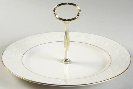 Halls of Ivy (Gold Trim) Round Serving Plate with Center Handle (Dp) Hc