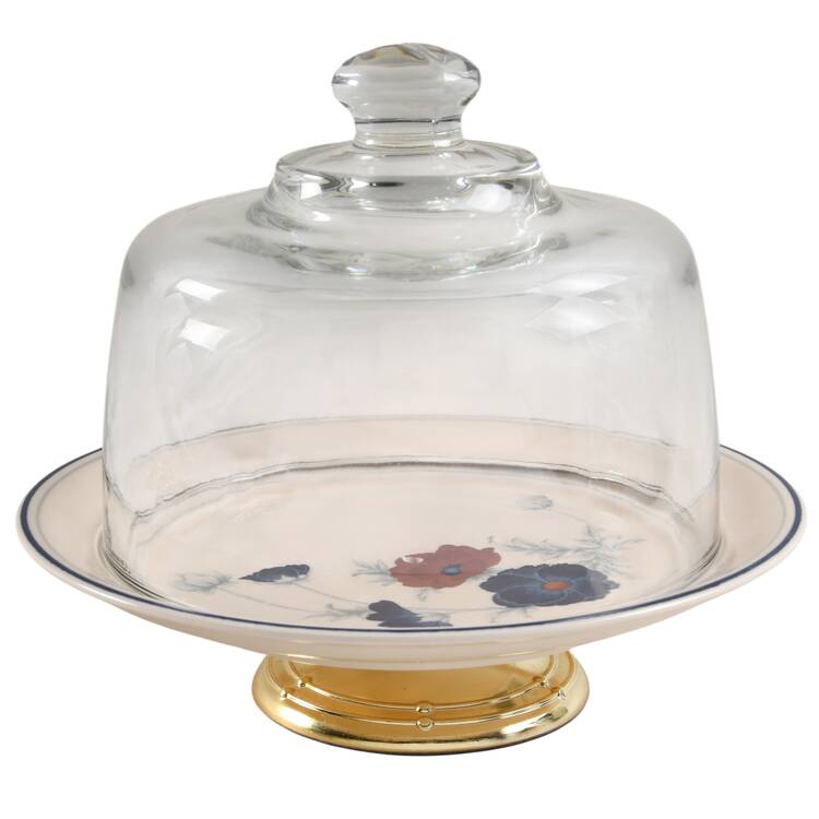 Harlequin 6 1/2"-7 1/2" Footed Cheese Plate w/ Glass Dome HC