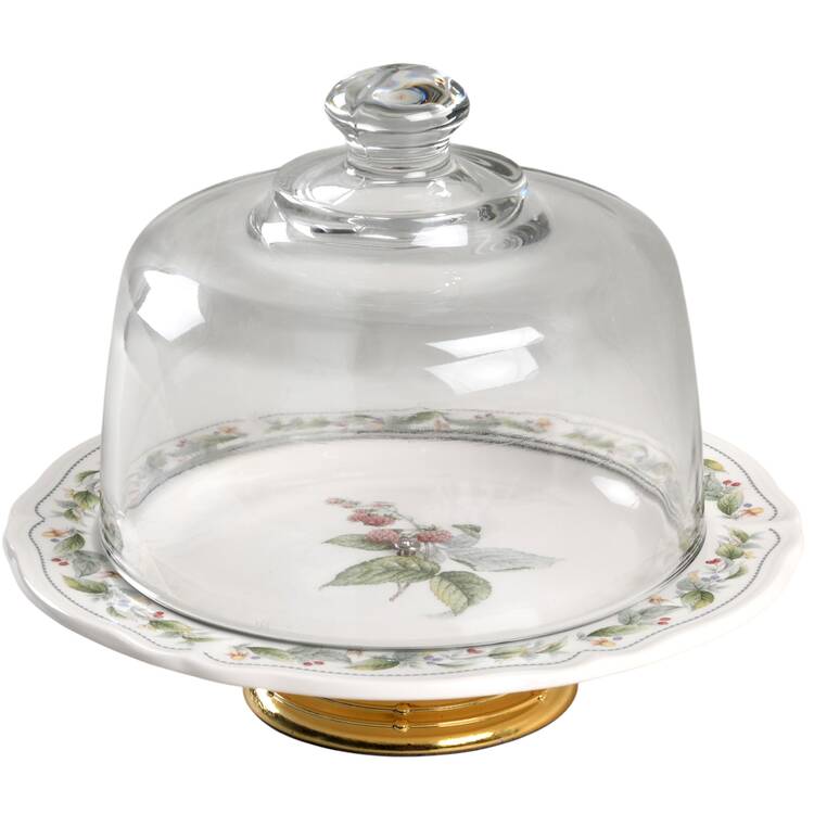 Harvest Treasure 6 1/2"-7 1/2" Footed Cheese Plate w/ Glass Dome HC
