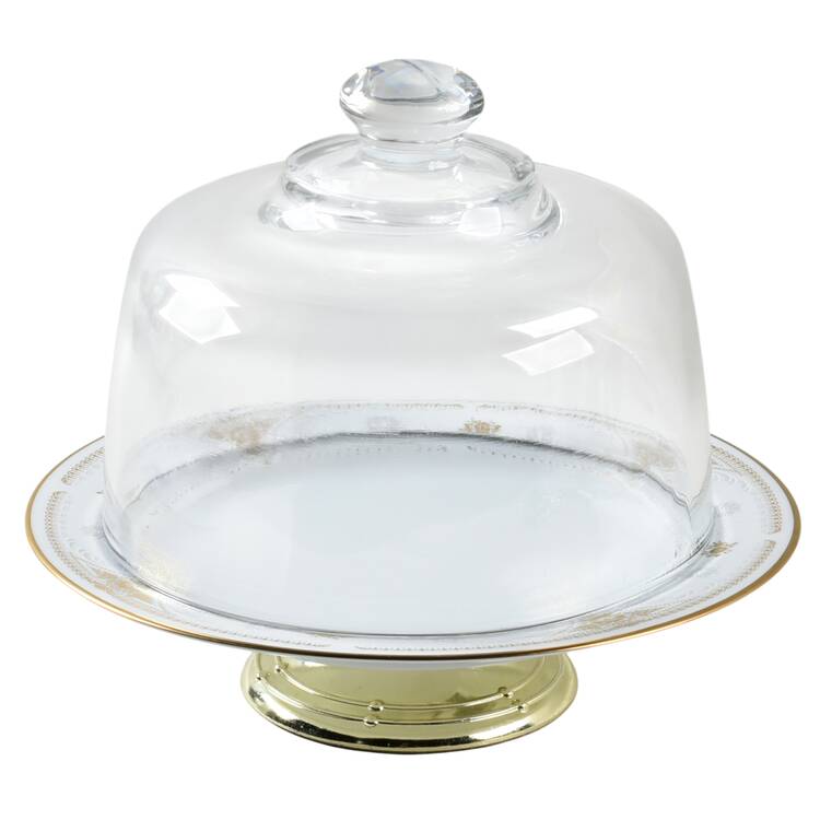 Highclere 6 1/2"-7 1/2" Footed Cheese Plate w/ Glass Dome HC