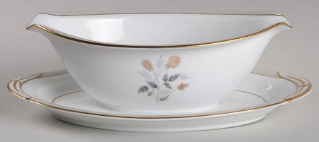 Holbrook (Gold Trim) Gravy Boat with Attached Underplate