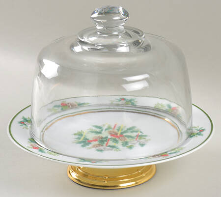 Holly 6 1/2"-7 1/2" Footed Cheese Plate w/ Glass Dome HC