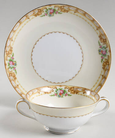 Homeric Footed Cream Soup Bowl & Saucer Set