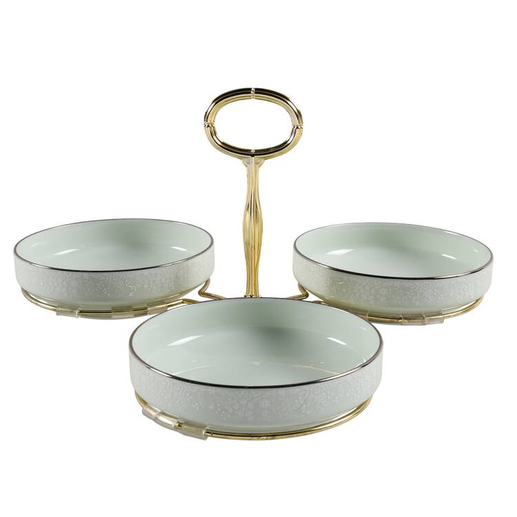 Honor Green 7" x 12" 3-Part Relish & Metal Stand (FR) HC