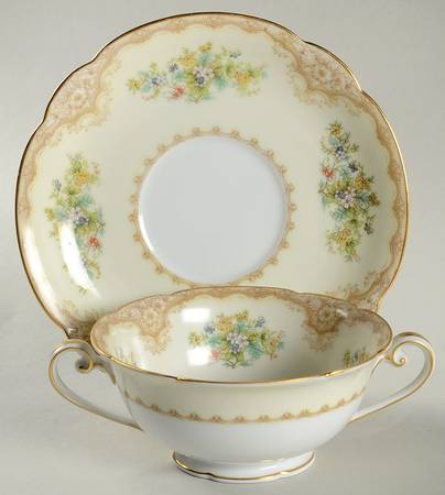 Iris Footed Cream Soup Bowl & Saucer Set