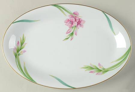 Karen (5141, Gold Trim) 12" Oval Serving Platter
