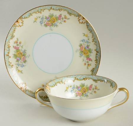 Lanare (Green Inner Ring) Flat Cream Soup Bowl & Saucer Set