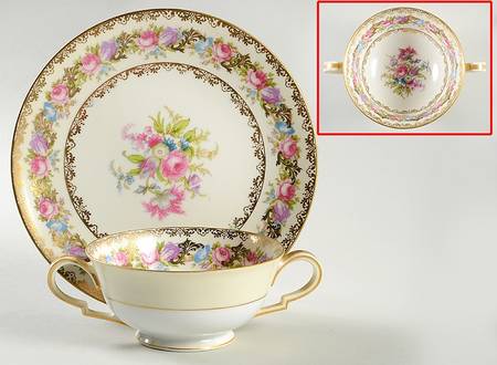 Lady Rose Footed Cream Soup Bowl & Saucer Set