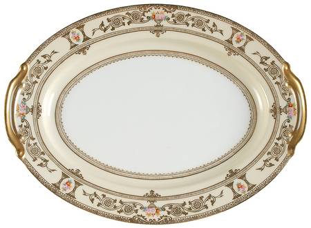 Laurel (Cream Border, Flowers) 11" Oval Serving Platter