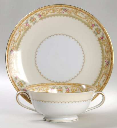 Lebrun Footed Cream Soup Bowl & Saucer Set
