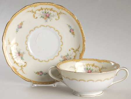 Lotus Footed Cream Soup Bowl & Saucer Set