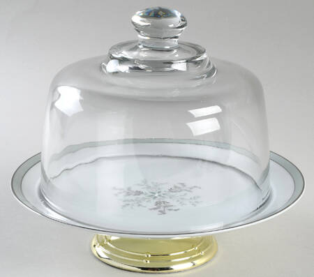 Lucille 6 1/2"-7 1/2" Footed Cheese Plate w/ Glass Dome HC