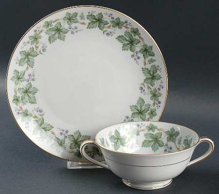 Madera (Gold Trim) Footed Cream Soup Bowl & Saucer Set