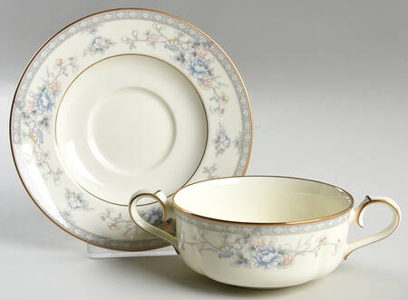 Mandarin Garden Flat Cream Soup Bowl & Cup Saucer Set