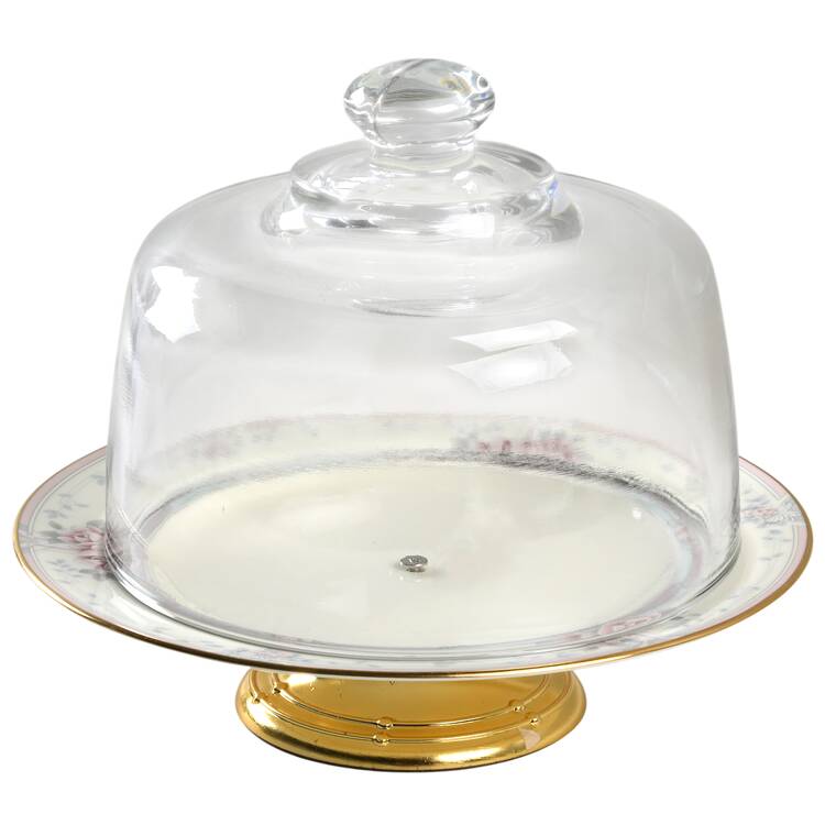 Magnificence 6 1/2"-7 1/2" Footed Cheese Plate w/ Glass Dome HC