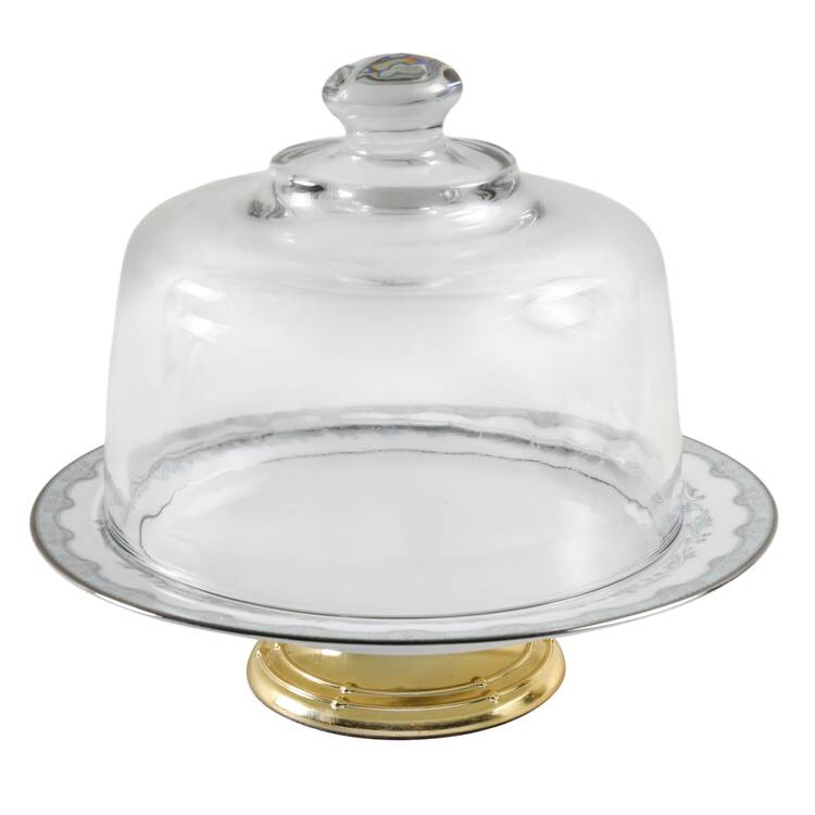 Margaret 6 1/2"-7 1/2" Footed Cheese Plate w/ Glass Dome HC