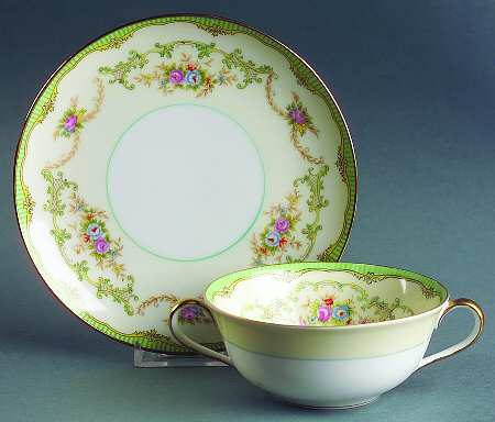 Marlene Green Flat Cream Soup Bowl & Saucer Set