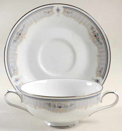 Metarie Footed Cream Soup Bowl & Cup Saucer Set