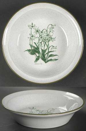 Mountain Flowers Green Rim Soup Bowl