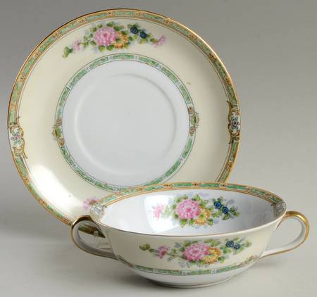Mystery #186 Flat Cream Soup Bowl & Saucer Set