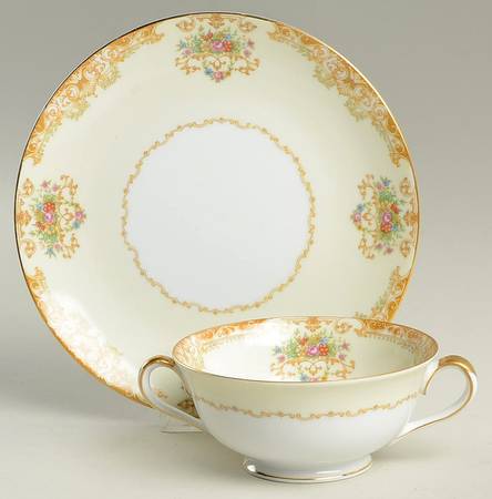 Mystery #198 Footed Cream Soup Bowl & Saucer Set