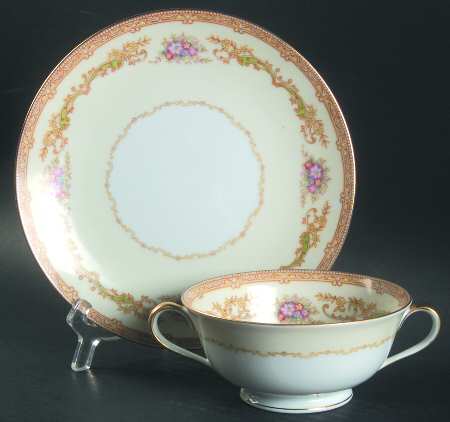 Mystery #214 Footed Cream Soup Bowl & Saucer Set