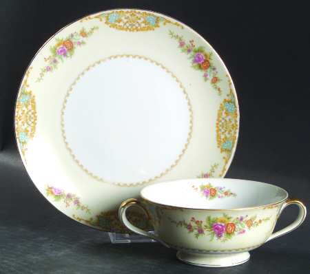 Mystery #37 Footed Cream Soup Bowl & Saucer Set