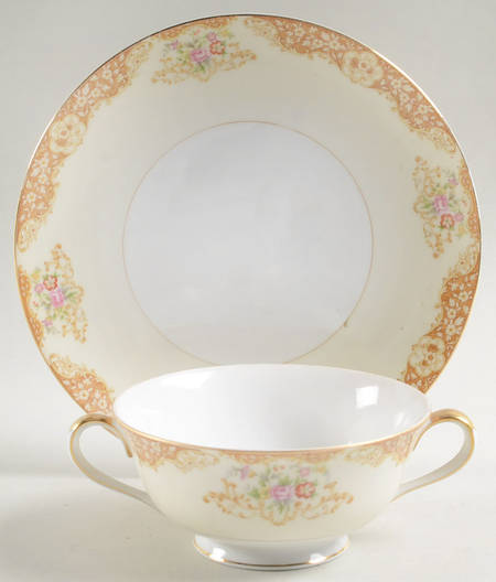 Mystery #44 Footed Cream Soup Bowl & Saucer Set