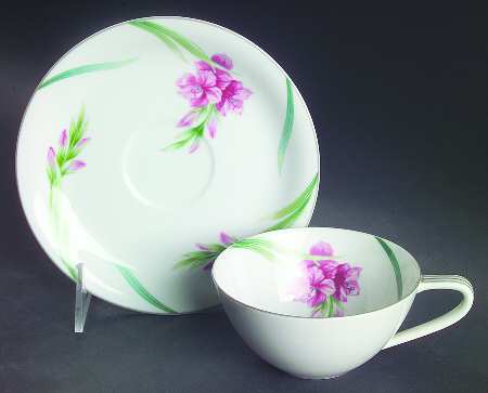 Karen (Platinum Trim) Flat Cup & Saucer Set
