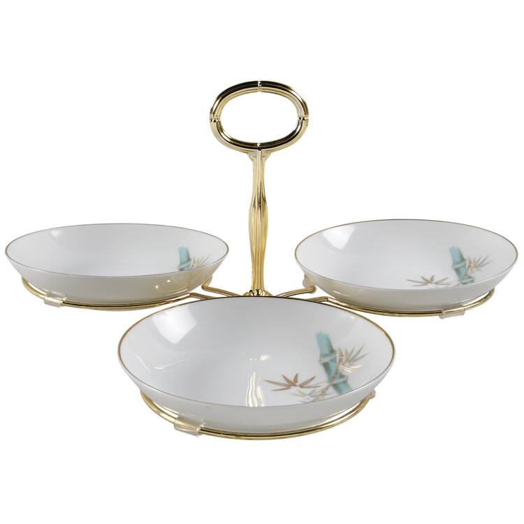Oriental 7" x 12" 3-Part Relish & Metal Stand (FR) HC
